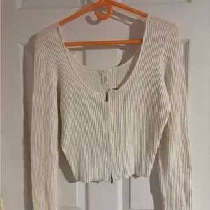 Full Tilt Cream Ribbed Zip-Up Crop Top